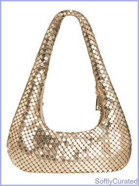 Metallic Mesh Moon Shaped Evening Hobo Bag Sparkling Shiny Shoulder Purse